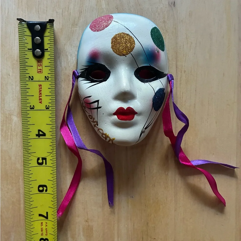 Ceramic Mardi Gras Masquerade Wall Art Face Mask Glitter Balloon Design